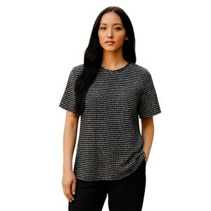 Liz Claiborne top short sleeve scoop neck stretch tee shirt black white size XL